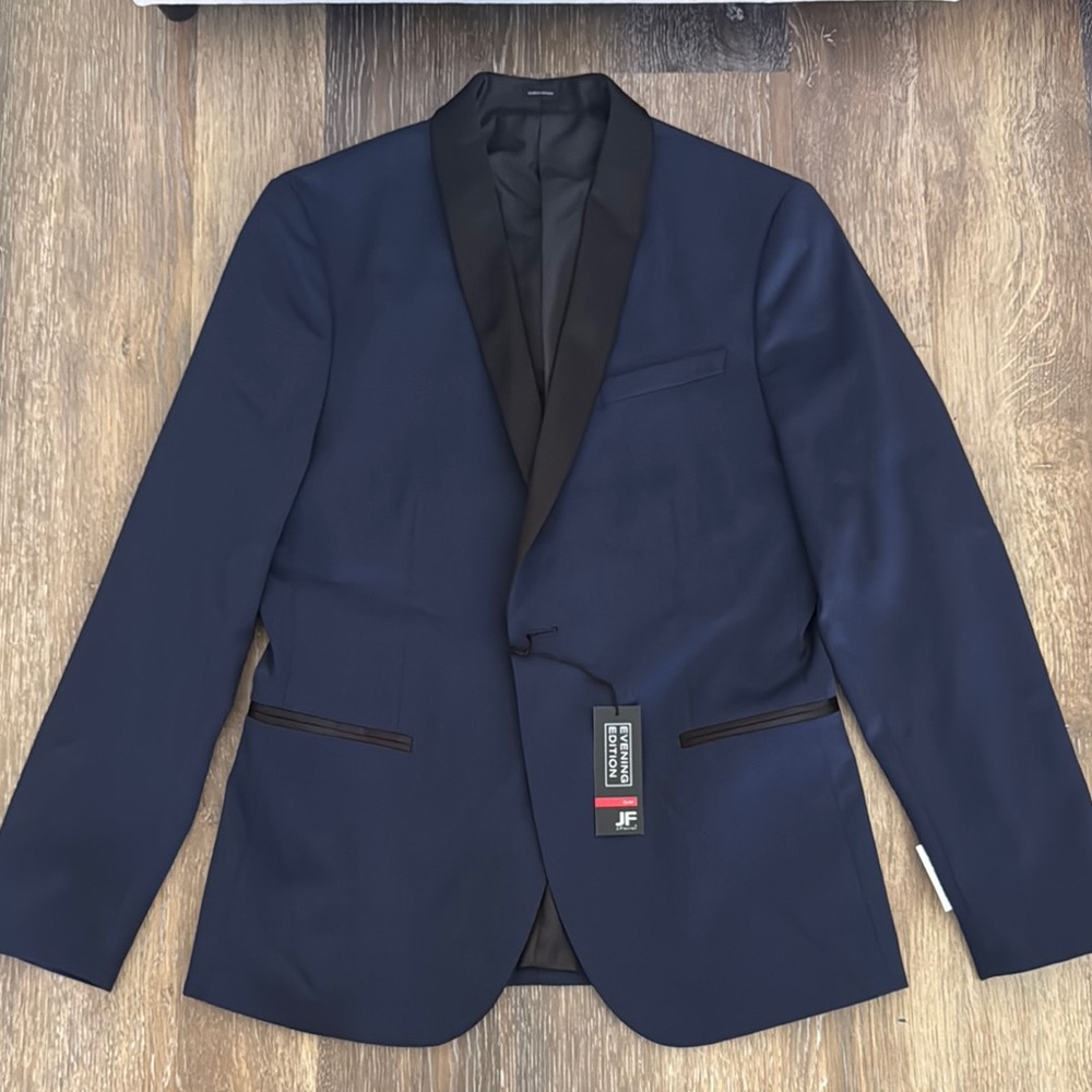 jf j.ferrar Blue and Black Tuxedo Modern Cut Slim Fit